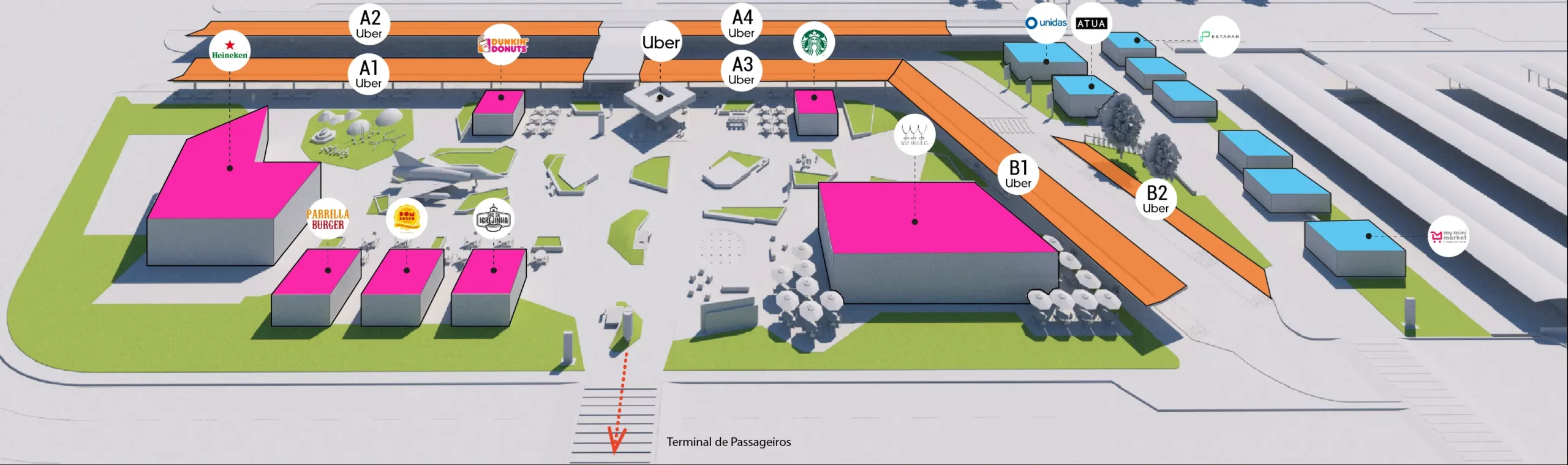 Mapa ponto de encontro Uber Aeroporto Internacional de Brasília 